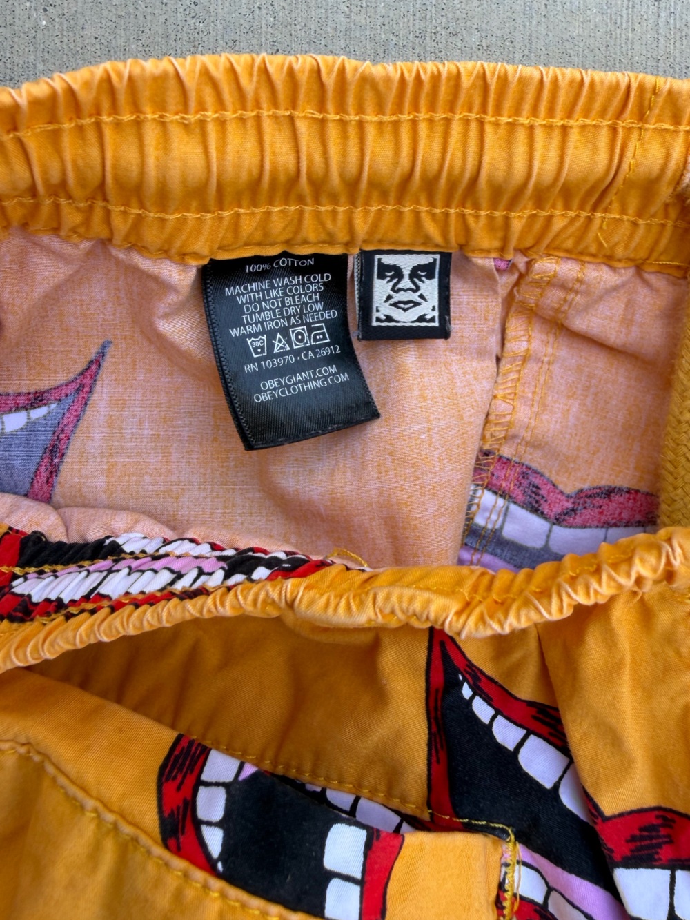 Obey Yellow Graphic Mouth Print Drawstring Shorts - Picture 5 of 6